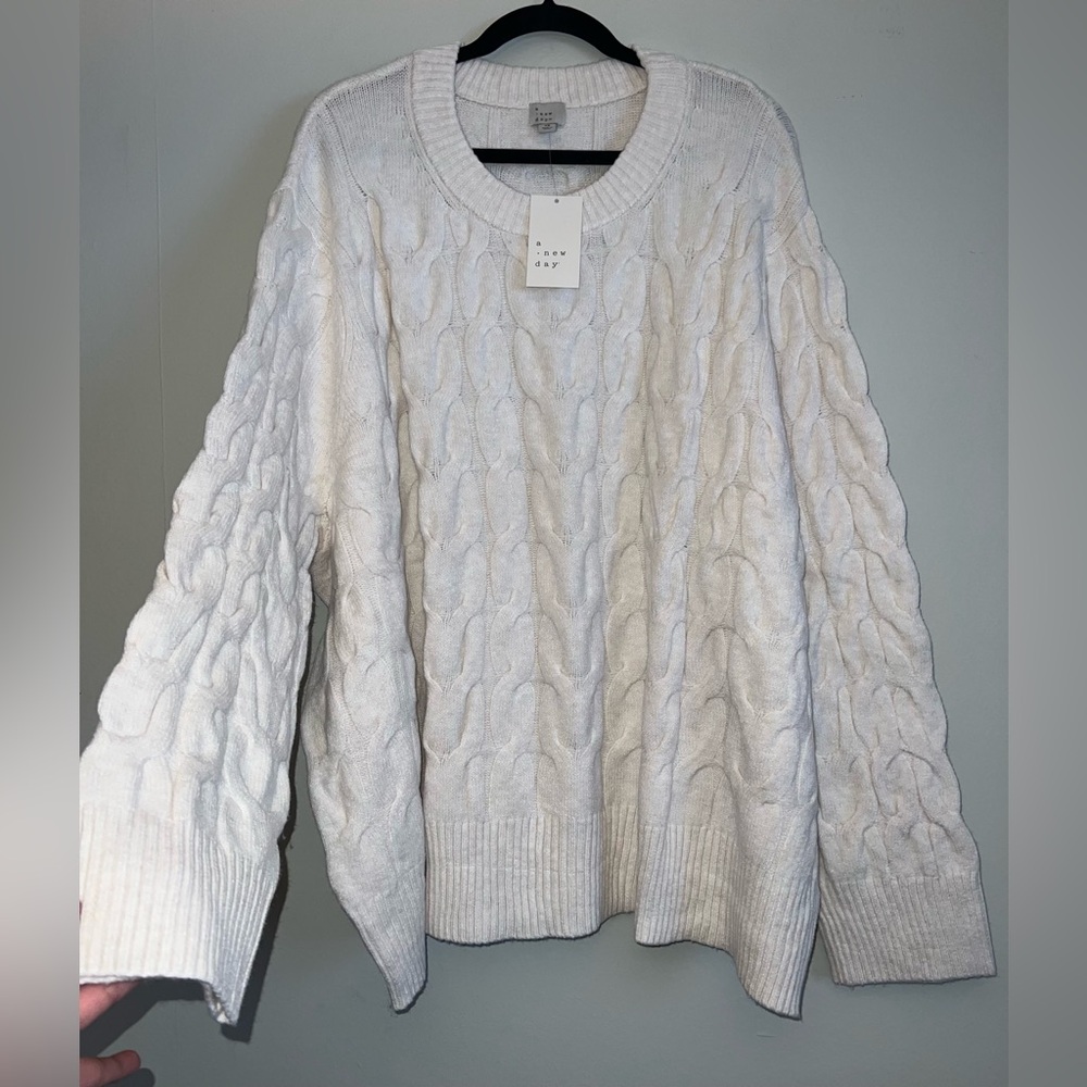 NWT A NEW DAY women’s oatmeal ivory cable knit crew neck sweater plus size 4X ✨
